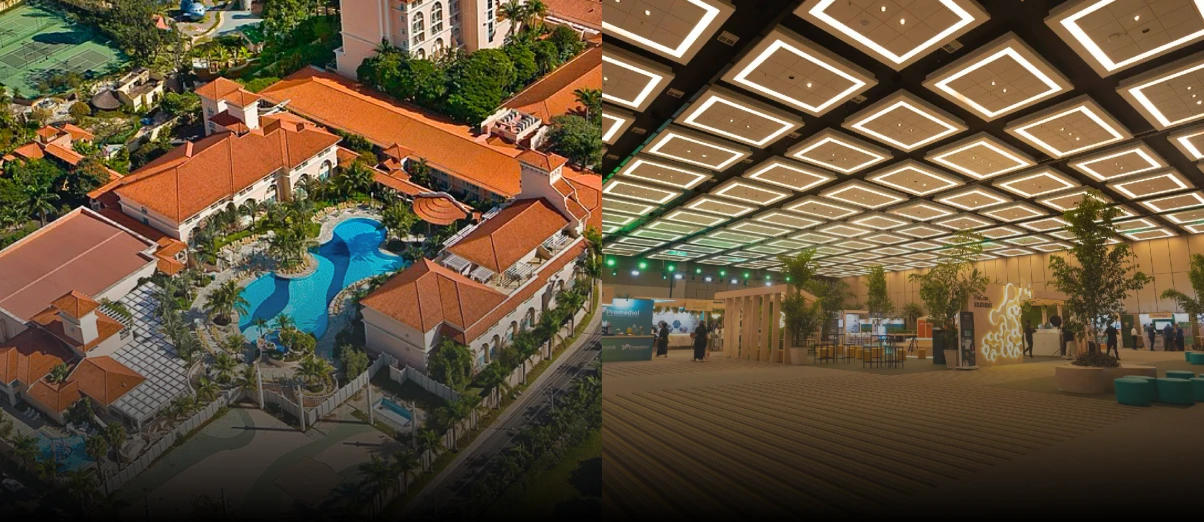 Royal Palm Hall – vista aérea do resort e salão de eventos